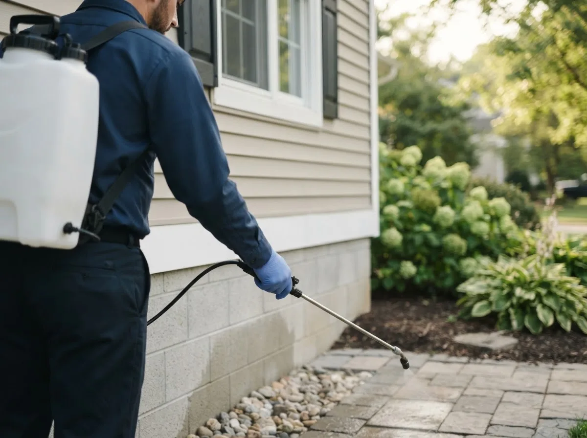 Pest control technician inspecting a home in West Decatur, PA